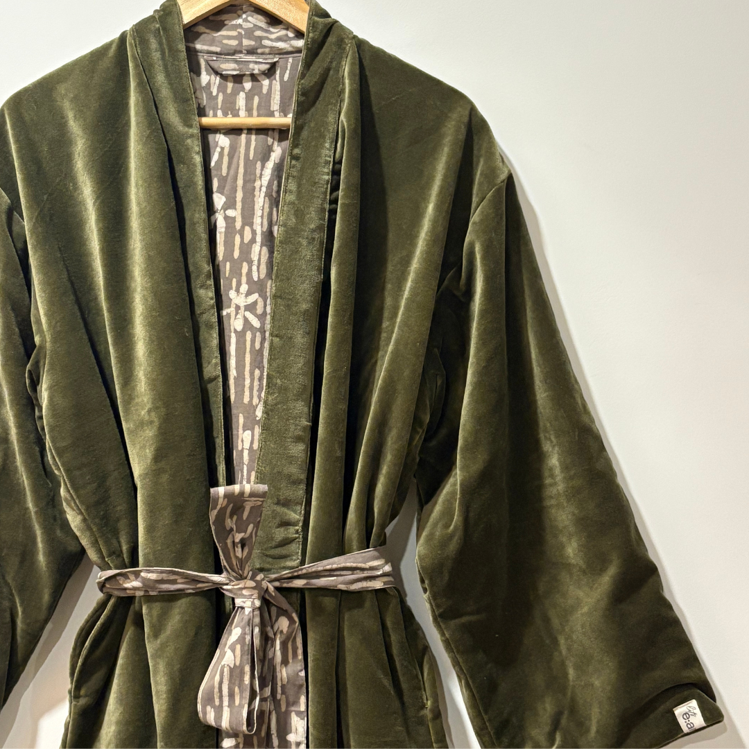Moss Earth Velvet Cotton Dabu Kimono