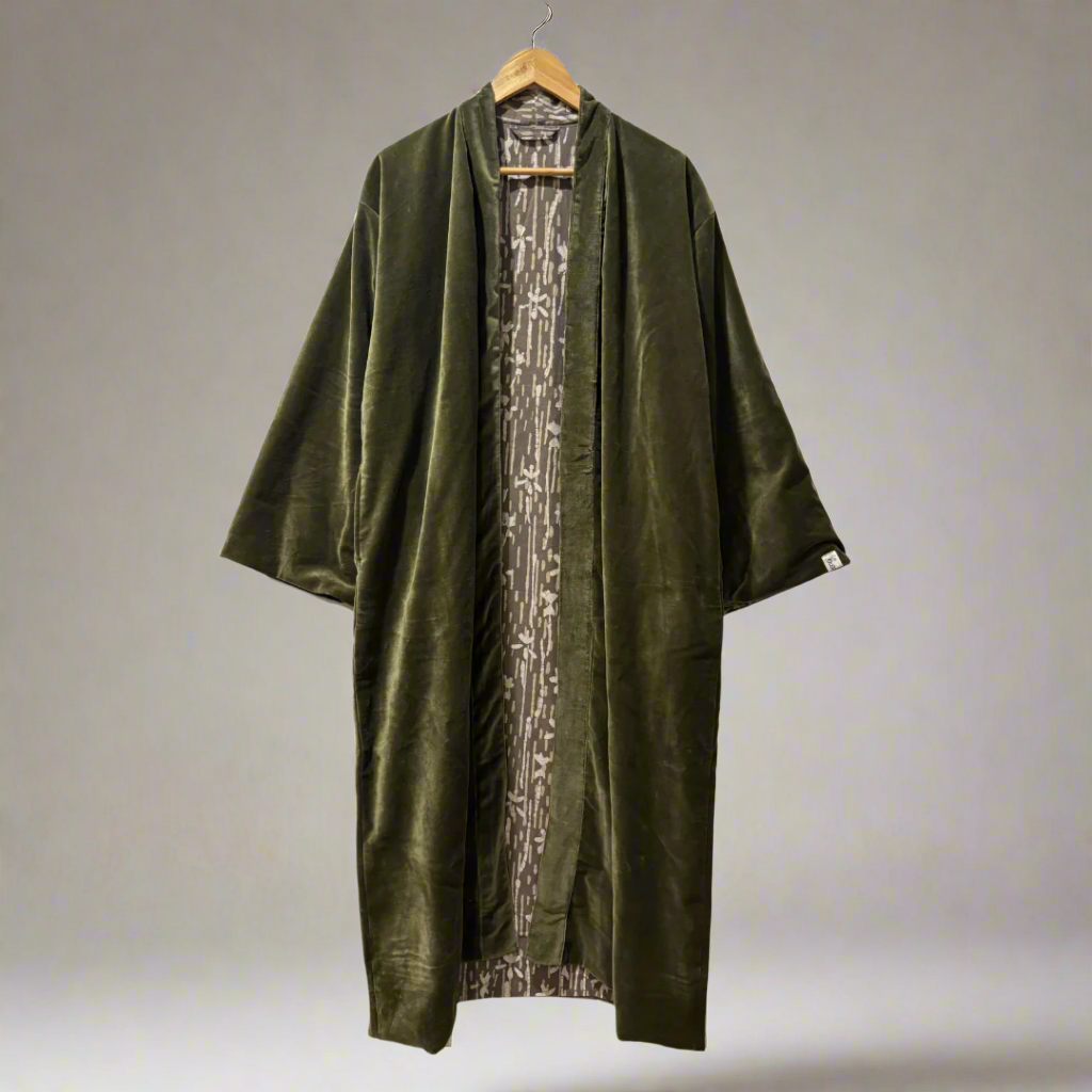Moss Earth Velvet Cotton Dabu Kimono