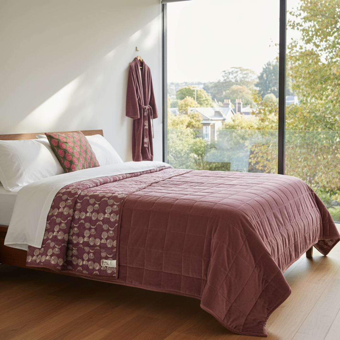 Sand Drift Cotton Velvet Quilt Reverse Dabu Print