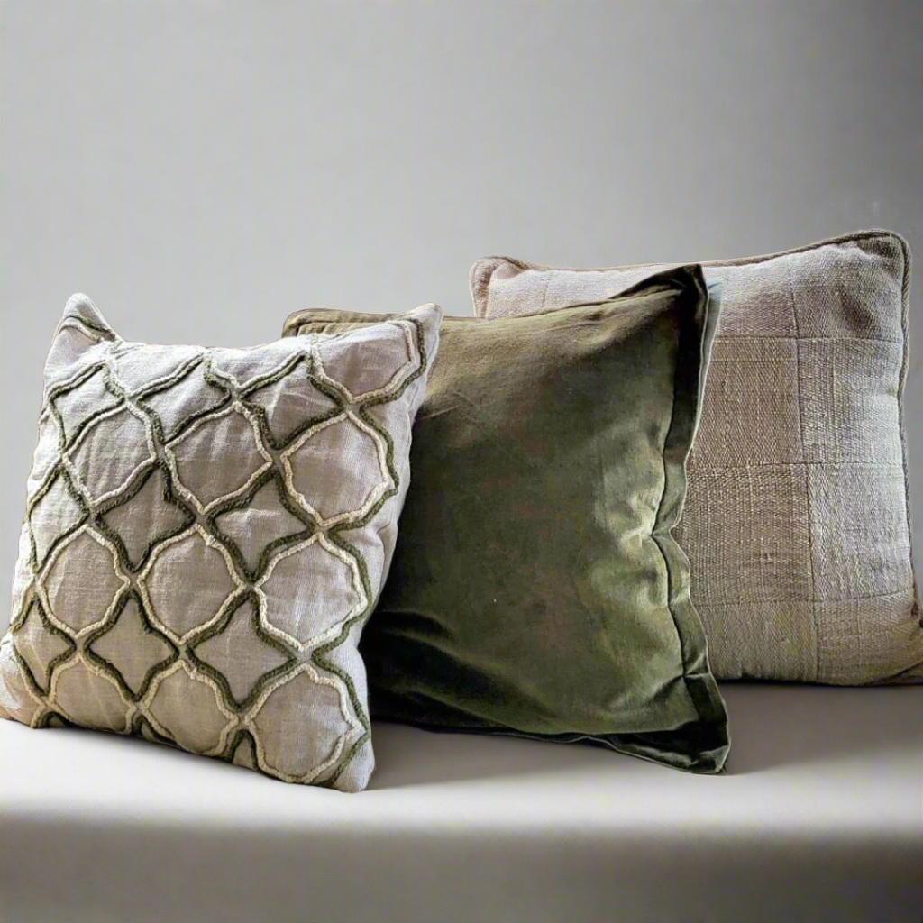 Lattice Embroidered Cushion Cover on Textured Linen