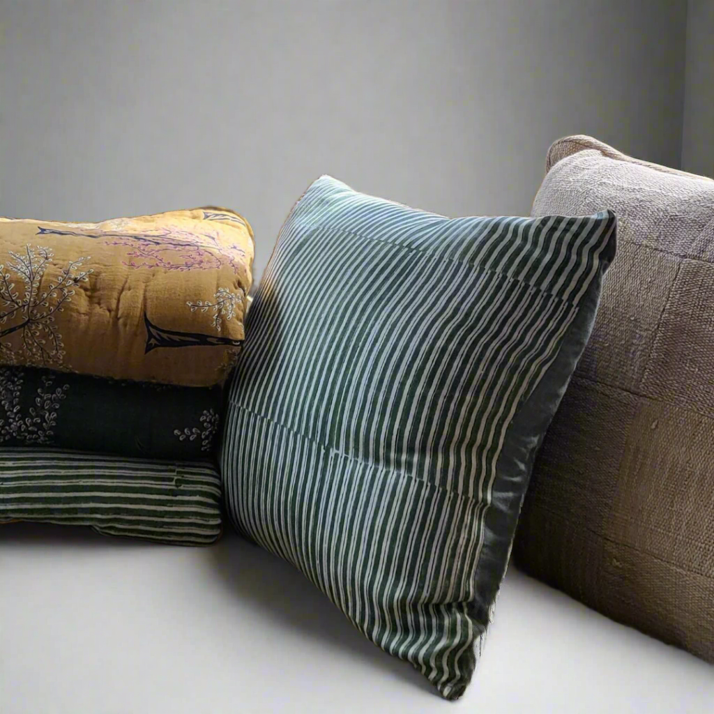 Mallee Silk Hand Block Printed Striped Cushion Cover