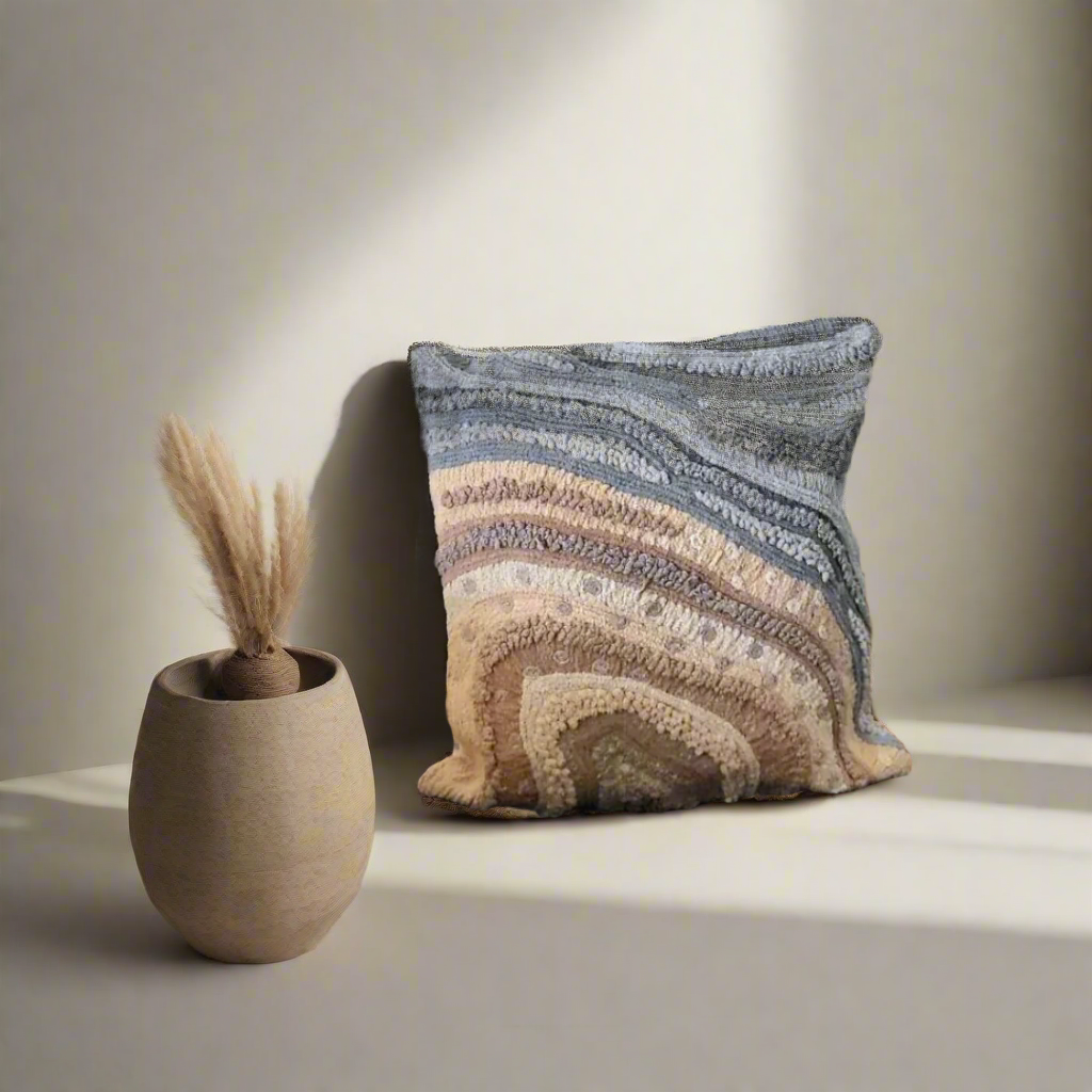 Sandstone Cushion Cover Manual Chenille Embroidery on Cotton