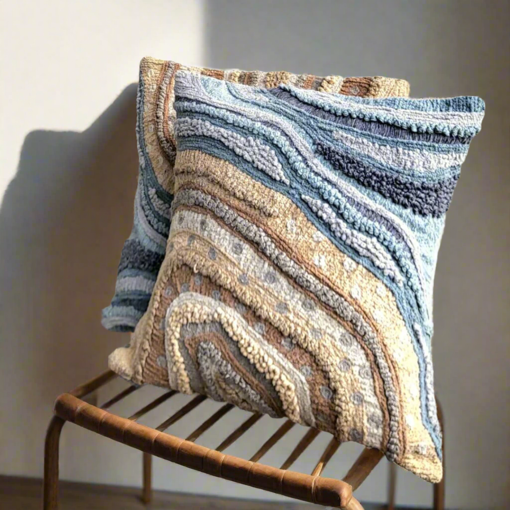 Sandstone Cushion Cover Manual Chenille Embroidery on Cotton