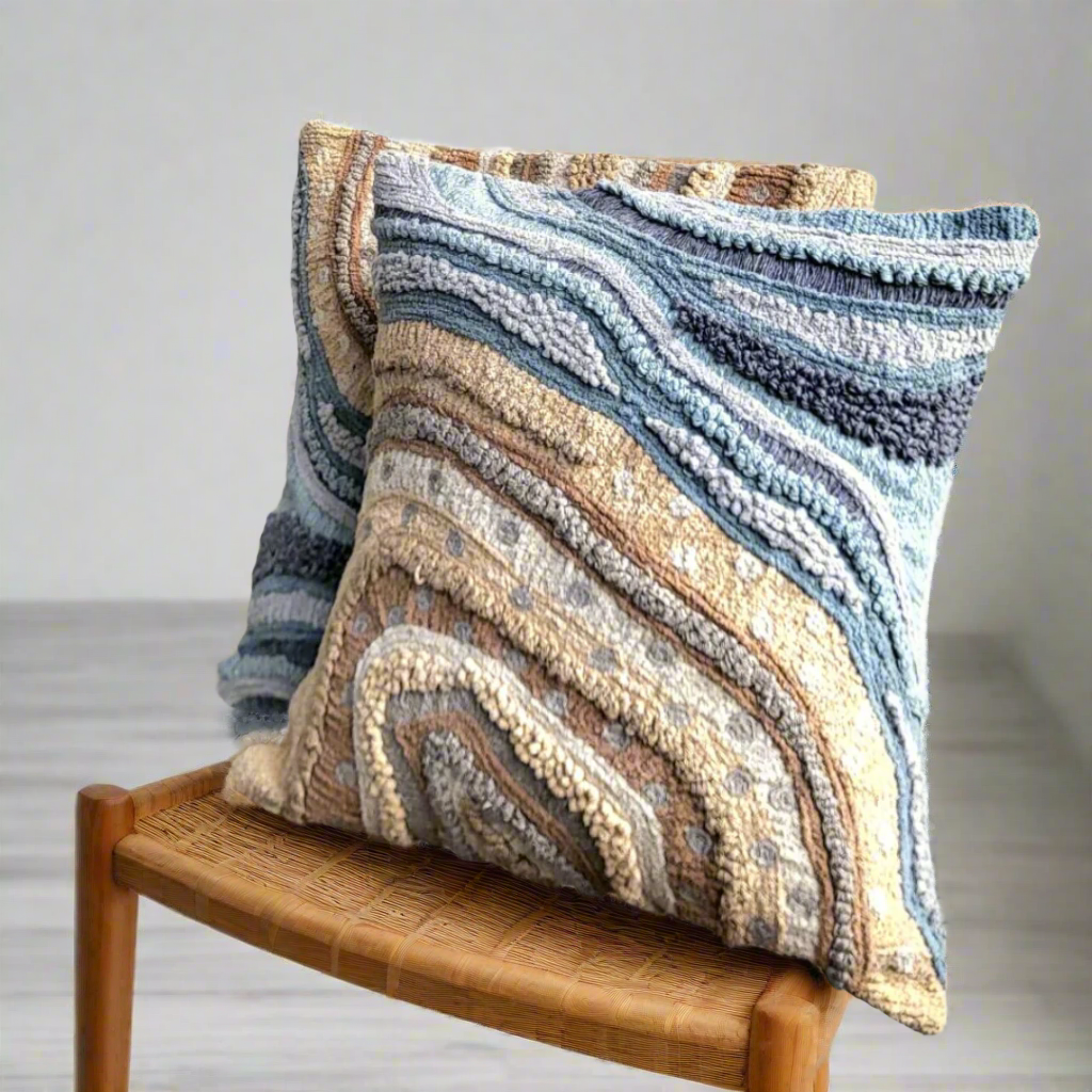 Sandstone Cushion Cover Manual Chenille Embroidery on Cotton
