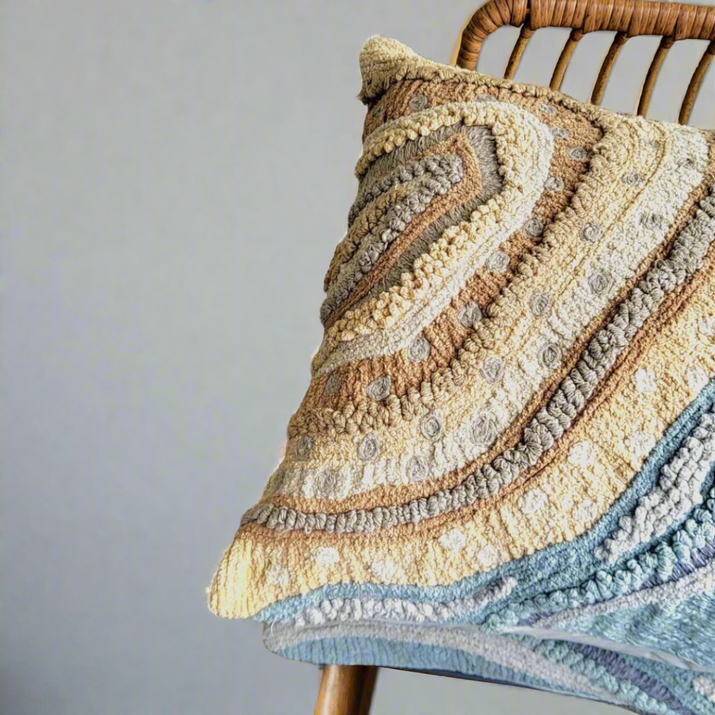 Sandstone Cushion Cover Manual Chenille Embroidery on Cotton