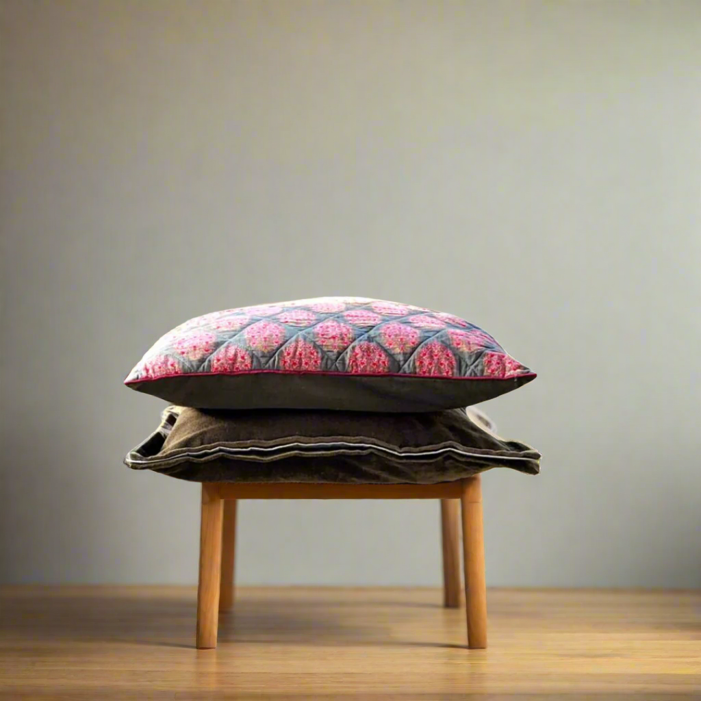 Sunset Bloom Cushion Cover Floral Quilted Cotton