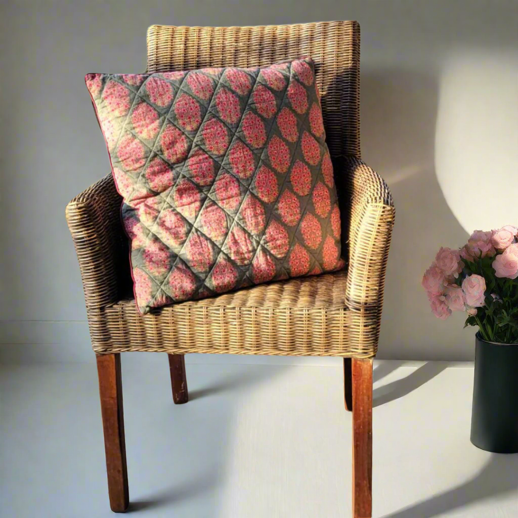 Sunset Bloom Cushion Cover Floral Quilted Cotton
