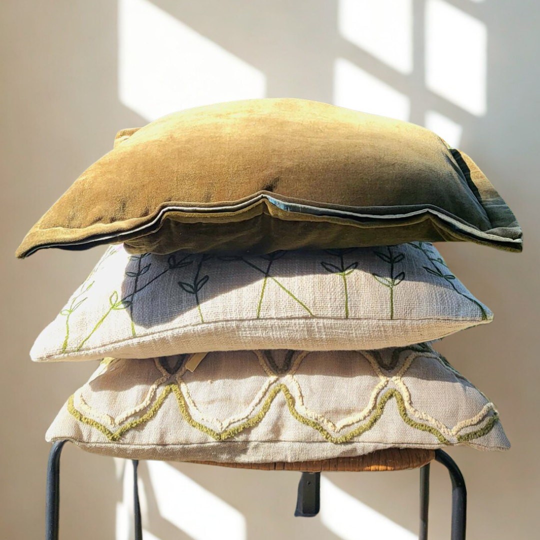 Velvet Moss Cushion Cover Triple Flange Design