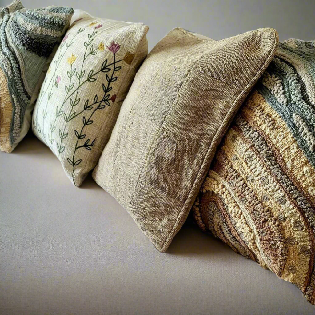 Stonewash Cushion Cover in Textured Khadi Patchwork