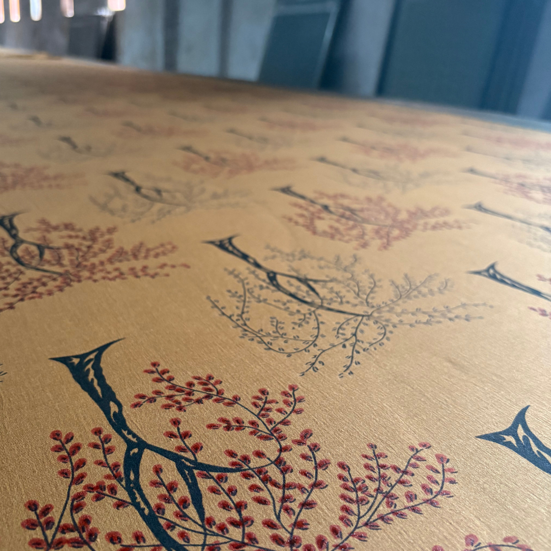 Berry Ode Cotton Velvet Quilt with Reverse Dabu Print