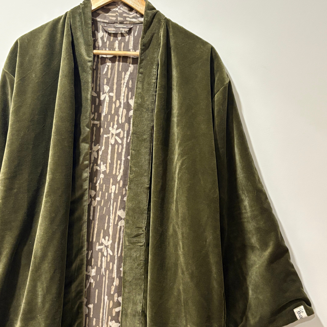 Moss Earth Velvet Cotton Dabu Kimono