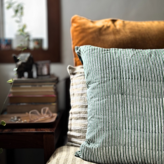 Mallee Silk Hand Block Printed Striped Cushion Cover