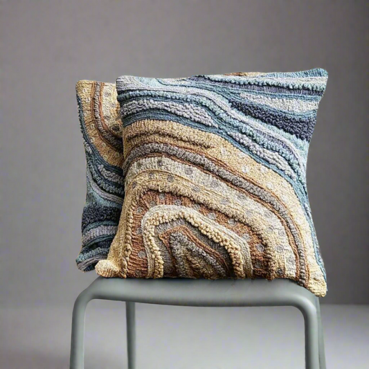 Sandstone Cushion Cover Manual Chenille Embroidery on Cotton