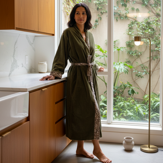 Moss Earth Velvet Cotton Dabu Kimono
