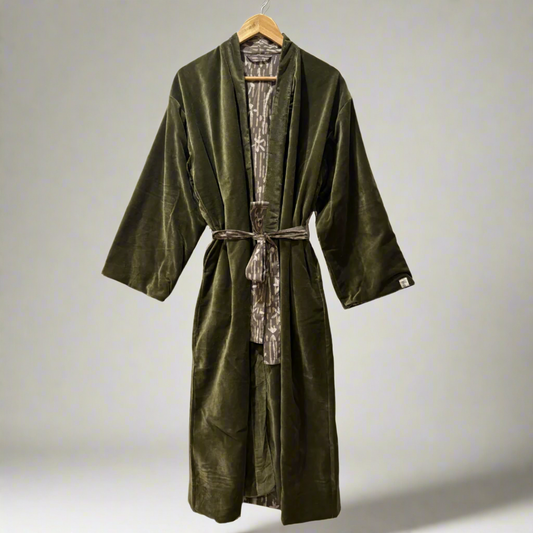 Moss Earth Velvet Cotton Dabu Kimono
