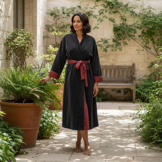Charcoal Plum Cotton Velvet Kimono