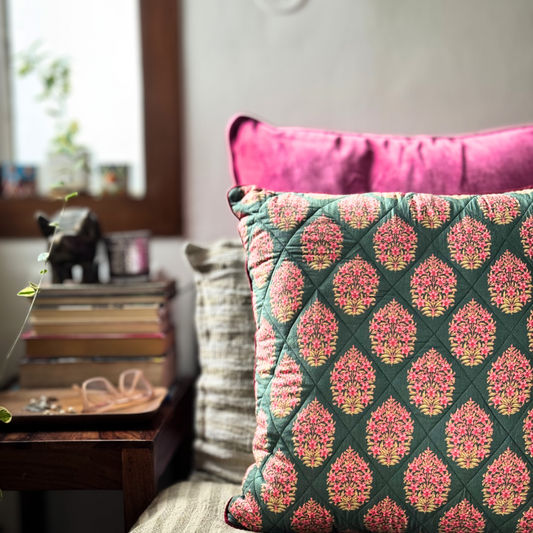 Sunset Bloom Cushion Cover Floral Quilted Cotton
