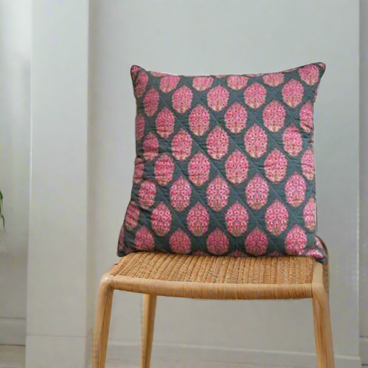Sunset Bloom Cushion Cover Floral Quilted Cotton