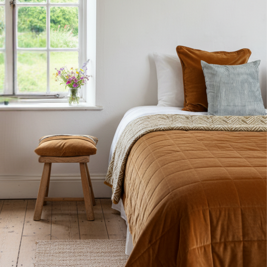 Ochre Creek Cotton Velvet Throw & Quilt Reverse Dabu Print