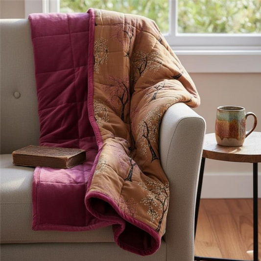 Berry Ode Cotton Velvet Quilt with Reverse Dabu Print