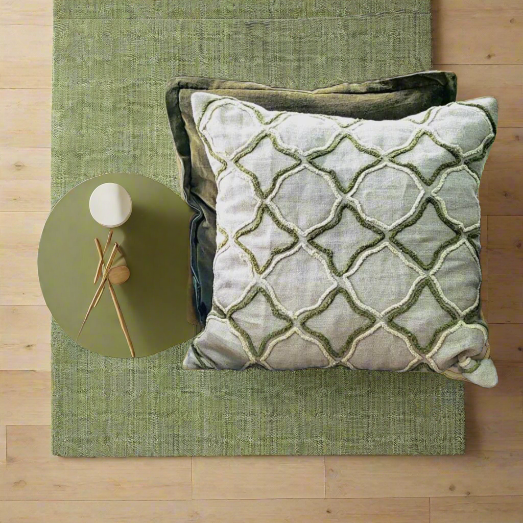 Lattice Embroidered Cushion Cover on Textured Linen