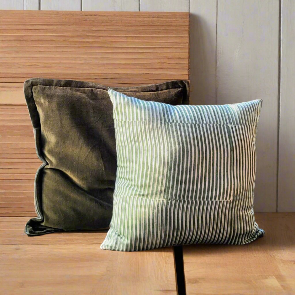 Mallee Silk Hand Block Printed Striped Cushion Cover