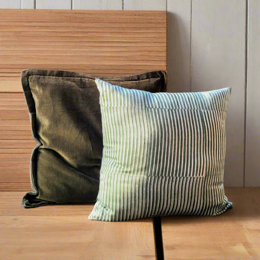 Mallee Silk Hand Block Printed Striped Cushion Cover