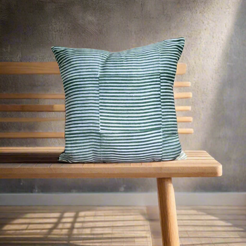 Mallee Silk Hand Block Printed Striped Cushion Cover