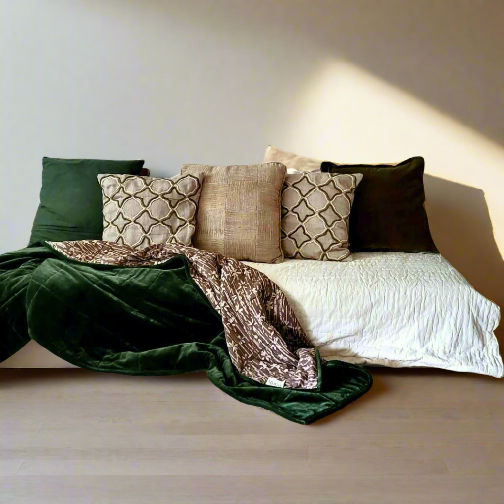Lattice Embroidered Cushion Cover on Textured Linen