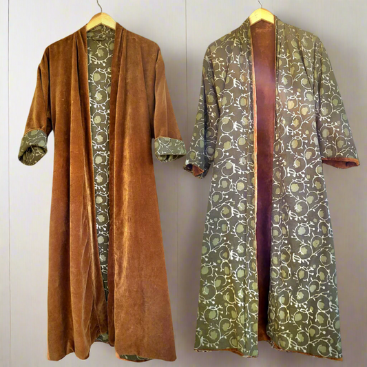 Velvet Ochre Kimono Reverse Dabu Print